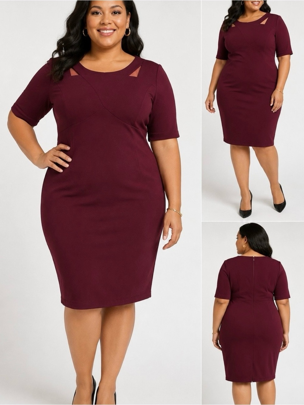 Lane Bryant Burgundy Sheath Dress Cutout Neck Stretch Size 16 NWT